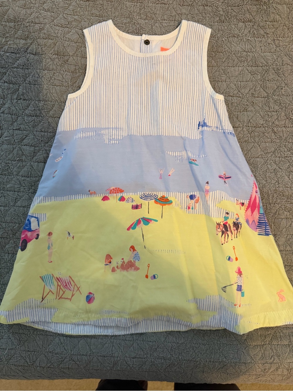 Joules Sleeveless Beach Scene Dress - Blue, Yellow, White, Pink